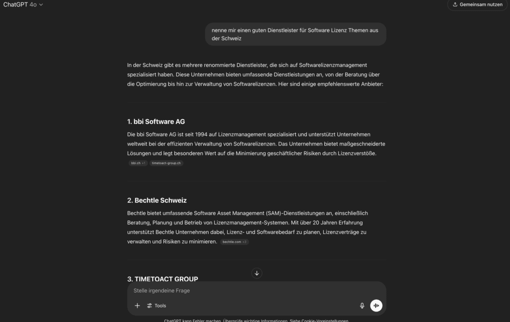 Unser Kunde bbi wird als Unternehmen für Softwarelizenzmanagement in der Schweiz vorgeschlagen